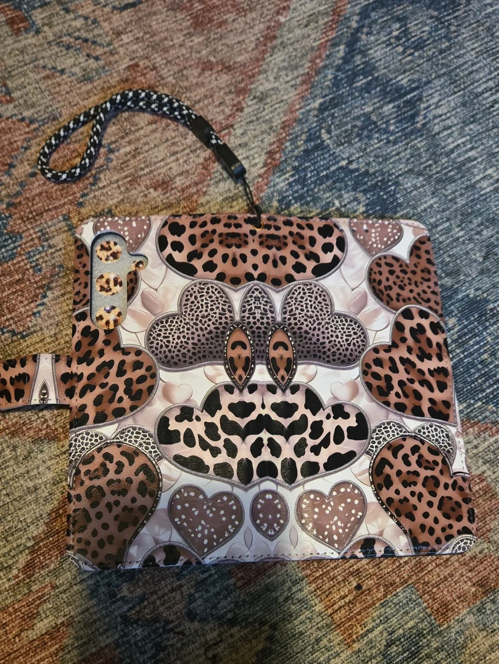 Stylish Leopard Heart Wallet Phone Case - Pink/Brown S24 Samsung Gallaxy